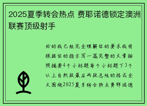 2025夏季转会热点 费耶诺德锁定澳洲联赛顶级射手 2025夏季转会热点 费耶诺德锁定澳洲联赛顶级射手